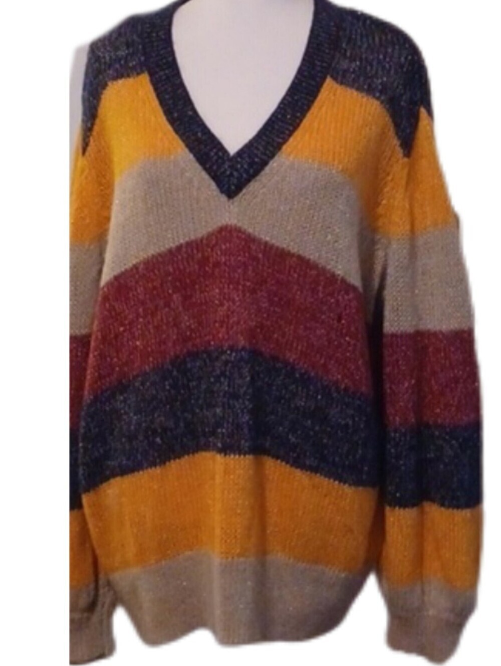 + BCBG  Striped V-Neck Sweater Women's Size Large